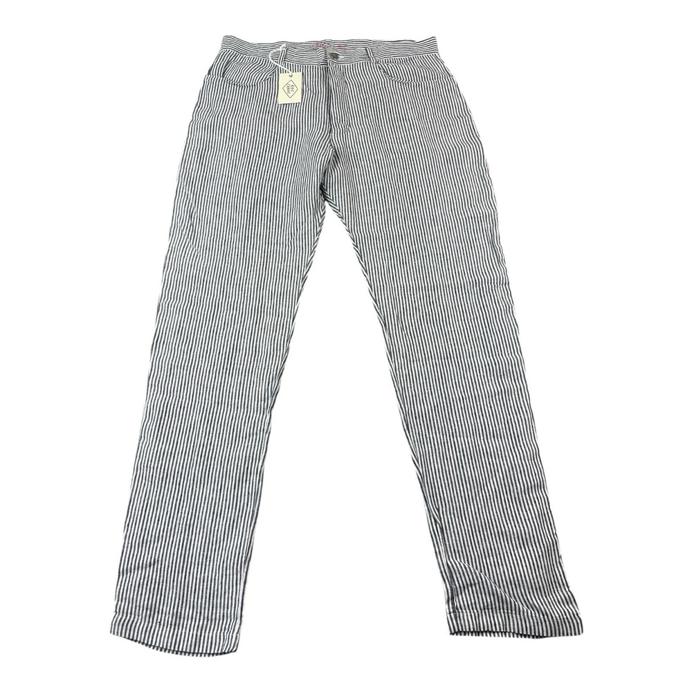 Alex Crane White Blue Engineer Stripe Button Fly Pure Linen Mens Pant 33X30 NWT